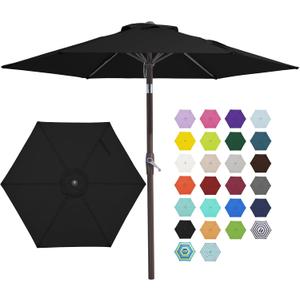 JEAREY 7.5FT Patio Umbrella Market Table Umbrella with 6 Sturdy Ribs, Push Button Tilt/Crank Outdoor Umbrella for Garden, Deck, Backyard, Pool and Beach,Black