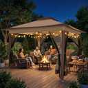 COBIZI 12x12 Pop Up Gazebos On Clearance - Upgrade Easy Up Metal Outdoor Gazebo Waterproof - Portable Gazebo with Mosquito Nettings, 4 Ropes 8 Stakes and Carry Bag for Patio Garden(Coffee)