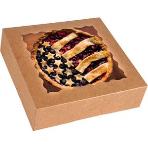 30-Pack Pie Boxes 10" x 10" x 2.5", Bakery Boxes with Window, Auto-Popup Cookie Boxes for Muffins, Donuts and Pastries (Brown)
