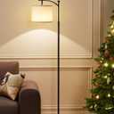 Ambimall 60" Floor Lamps for Living Room with 3 Color Temperatures, Standing Lamp Tall with Adjustable Linen Shade, Tall Lamps for Living Room Bedroom Office Classroom Dorm Room(9W Bulb Included) (Beige & Black)