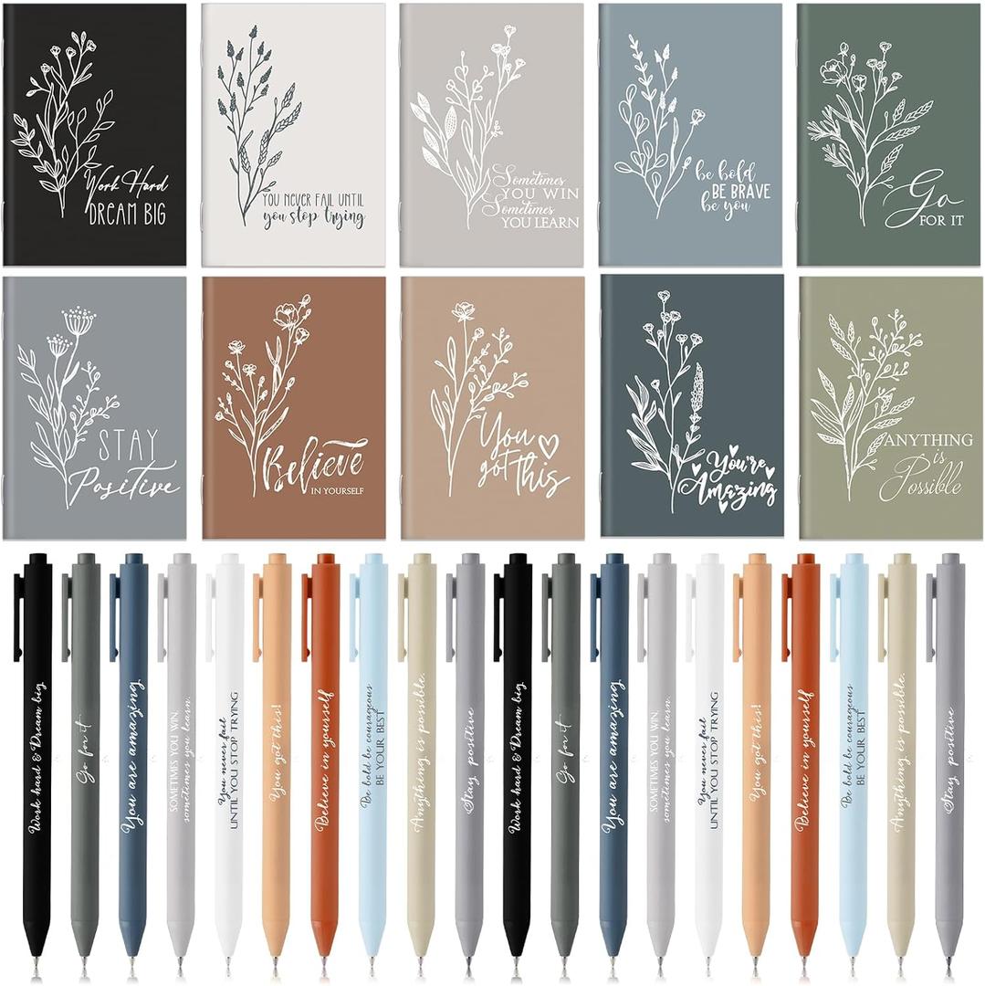 100 Pcs Inspirational Notebooks with Pen Bulk Motivational Mini Notepads Christmas Appreciation Gifts for Teacher Employee Team Coworker Nurse Staff Office Supplies (Neutral Colors)