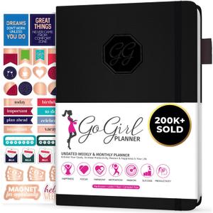 GoGirl Planner and Organizer for Women Compact Size Weekly Planner, Goals Journal & Agenda to Improve Time Management, Productivity & Live Happier,Black