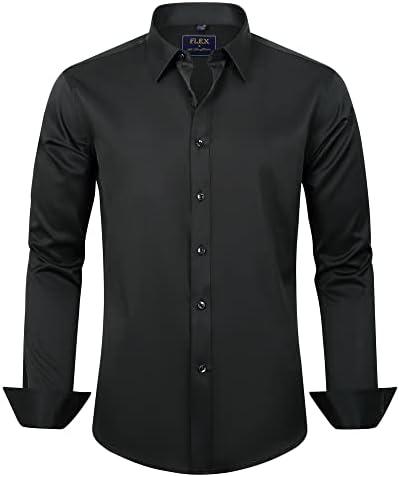 J.VER Men's Dress Shirts Solid Long Sleeve Stretch Wrinkle-Free Formal Shirt Business Casual Button Down Shirts Size L