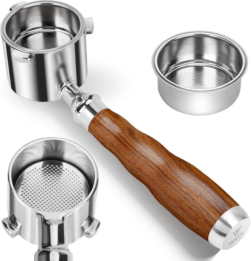 51mm Bottomless Portafilter 2 Ears with 1 Filter Basket, 100% Stainless Steel Portafilter Compatible with De-longhi Dedica EC680, EC685 & EC885 Espresso Machine,Walnut Handle