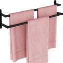 Double Towel Bar, 24Inch Towel Rack for Bathroom, Stainless Steel Double Bath Towel Bar, Wall Mounted Towel Holder, Double Towel Rod Towel Rail Hanger for Wall, Kitchen (Matte Black)