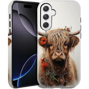 Heavy-Duty Protective Case for Samsung Galaxy S25 Plus 6.7",Dual-Layer PC + TPU, Anti-Scratch, Shock-Absorbent, 2-in-1 Full Protection,Cute Highland Cow