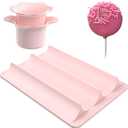 Cake Pop Cutter and Pusher with Tray - Circle Cake Pop Mold Set | Smooth & Easy-Clean Surface (Pink-Cutter & Tray Set)