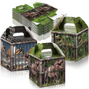 DoubleFill 12 Pcs Dinosaur Party Supplies Treat Boxes Dino Party Favor Boxes Tropical Jungle Dinosaur Gift Box Table Centerpieces Photography Props Decorations for Birthday Halloween Christmas