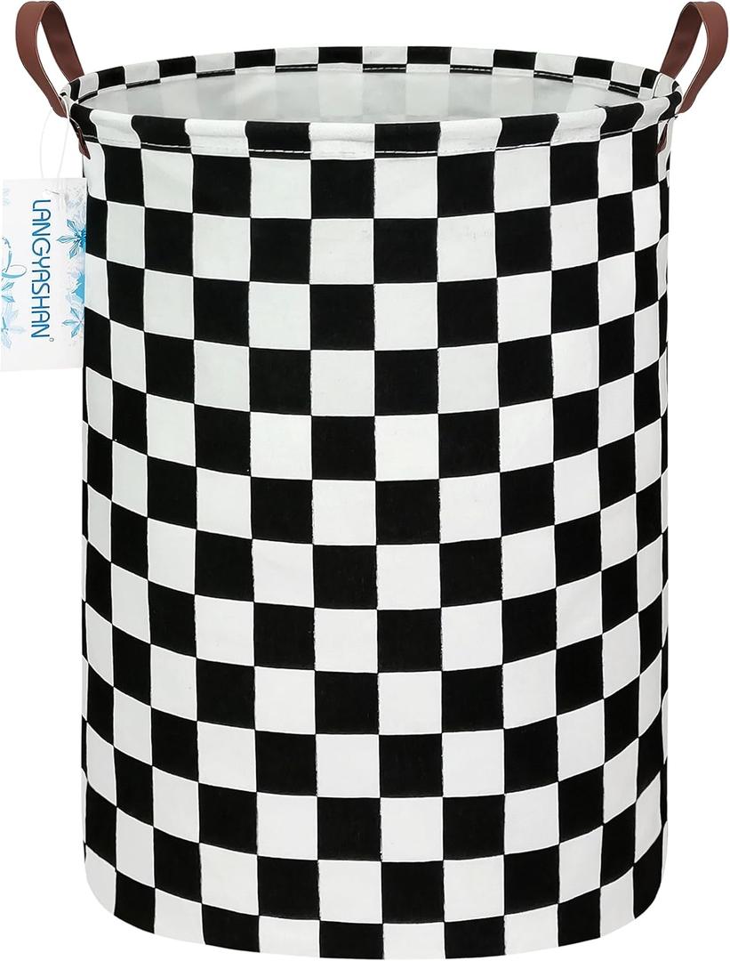 LANGYASHAN Laundry Basket Canvas Fabric Collapsible Organizer Basket for Storage Bin Toy Bins Gift Baskets Bedroom Clothes Children Nursery Hamper (Racing Flag)