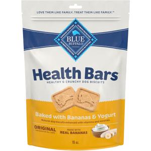 2 x Blue Buffalo Health Bars Crunchy Dog Biscuits, Oven-Baked Dog Treats Made with Natural Ingredients, Bananas & Yogurt, 16-oz Bag (EXP 07/02/26)
