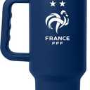 Logo Brands Soccer 40 oz Tumbler with Handle - Powder Coated-Stainless Steel with Straw  Leak-Resistant, Keeps Drinks Cold  Everyday Use  Great For Soccer Fans (France)
