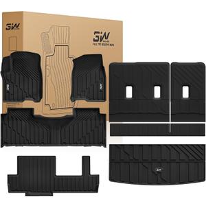 3W Floor Mats & Cargo Liner & Seat Back Mats for 2021-2026 Only 8 Seats Chevrolet Chevy Tahoe/GMC Yukon(Not Fit Yukon XL or Tahoe LS)/Cadillac Escalade(Not Fit Escalade ESV),All Weather Car Mats