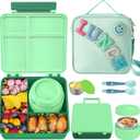 Aimsnk Kids Bento Lunch Box with 8oz Soup Thermo, Kids Leakproof Lunch Food Containers with 4 Compartment,Insulated Hot Food Jar with Lunch Bag for School, Travel (Green)
