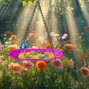 Bee Feeder Watering Station for Garden, Flower Bee Bath for Outside with Glass Balls, Butterfly Bath Bowl for Outdoor Courtyard Decoration (Rose Red)