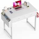 32" Computer Desk with Drawers and Storage Bag, White | Home Office Desk with Headphone Hook and Adjustable Feet for Writing Study and Gaming