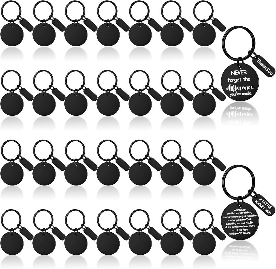 Gisafai 30 Pcs Black Engravable Metal Keychain Blanks Laser Graduation Engraving Blanks Key Rings Tags for Crafts DIY Gifts, Round