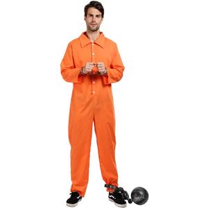 ReneeCho Orange Prisoner Jumpsuit Jailbird Costume Men Adult Halloween Inmate Onesie