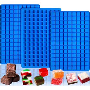Sidosir Square Hard Candy Mold Silicone, 126-Cavity Mini Gummy Caramel Silicone Molds for Fat Bombs, Chocolate Truffles Mold for Hard Candy, Ice Cube 3Pcs (0.62INCH, Blue)