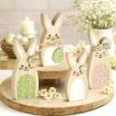 Easter Decorations for Home, 4 Pcs Wooden Bunny Decor for Home, Easter Table Decor, Farmhouse Easter Decor, Bunny Decorations for Table, Tiered Tray, Mantel, Office