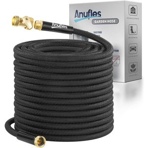 Garden Hose 50FT, Lightweight 3-Layer PVC Flexible Water Hose, No Kink, Leak-Resistant, High-Pressure with Metal Fittings, Durable for Outdoor, Gardening, Washing Cars, Easy to Store (Deep Black)