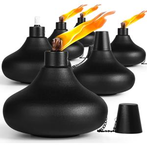 6 Pack Metal Table Top Torches,24.5 oz Citronella Torches for Outside,Refillable Flame Light Torch with Wicks and Covers, Landscape Lanterns Torches for Party, Garden Decor,DIY