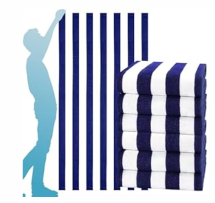 6 Packs Oversized 72x40 Inch Stripe Beach Towel Thin Set Extra Large XL Big Clearance Accessories Essentials Soft Super Absorbent Pool Travel Bath Swim Camping Towels Bulk Men Women Adults Gift (Blue Pink Navy Orange Green Yellow Stripe)