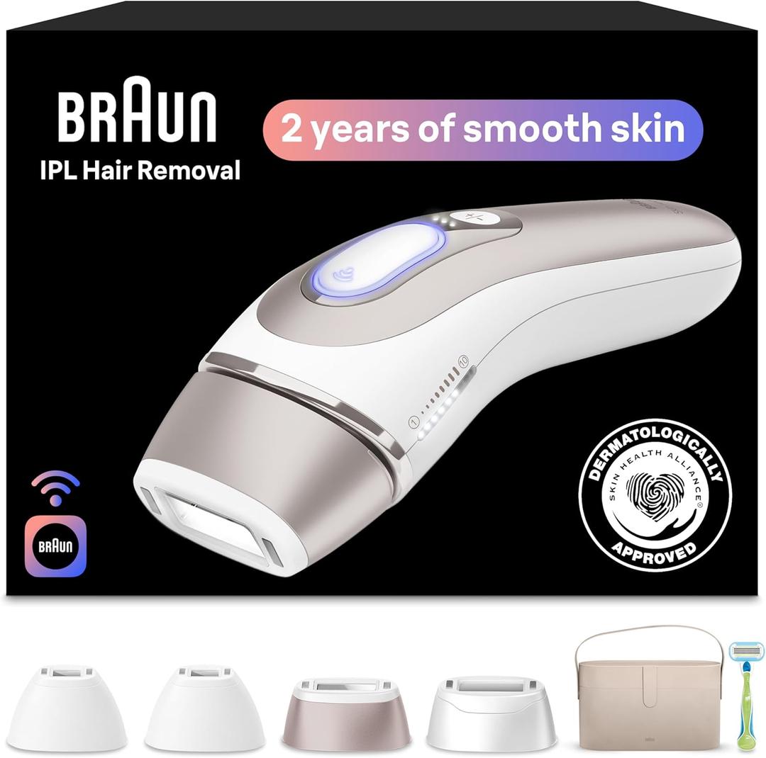 Braun Smart IPL, Skin iExpert Pro 7, VOGUE's Best Hair Removal Device, IPL Hair Removal for Women and Men, Permanent Laser Hair Reduction At-Home, World's 1st Smart App, 4 Heads, IPL7387 (White/Bronze)