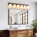 6 Light Modern Bathroom Light Fixtures Over Mirror, Bronze Finish Vanity Lights for Bathroom Wall Sconces with Milky White Glass Shades, E26 Socket (Bulbs Not Included)