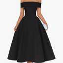 ZESICA Summer Cocktail Dresses for Women's Elegant Off Shoulder Short Sleeve Swing A Line Wedding Evening Party Midi Dress XS