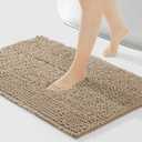 FRESHMINT Chenille Bath Rugs Extra Soft and Absorbent Microfiber Shag Rug, Non-Slip Runner Carpet for Tub Bathroom Shower Mat, Machine-Washable Durable Thick Area Rugs (Light Brown, 24" x 17")