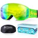 Freela Ski Winter Goggles, Green Snowboard Glasses for 4-6 10-12 Toddler Kids Girl Boy Youth Child, Anti Fog UV Protection Mirror Clear Goggles Snowmobile Snowboard Gear with Ski Snow Helmet kids age 3-12 size