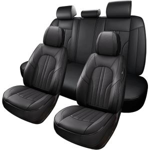 MINGBRON Car Seat Cover Full Set, Leather Car Seat Cover, Waterproof Seat Covers, Car Seat Cushion, Nappa Leather Seat Covers Car Seat Protector Universal Fit Most Cars Black