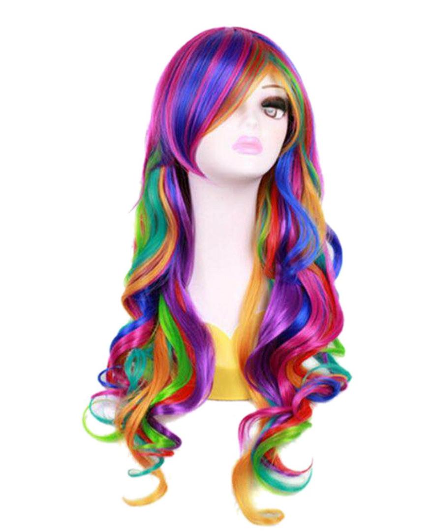 OYSRONG 27.56'' Long Women Rainbow Wavy Cosplay Heat Resistant Wig