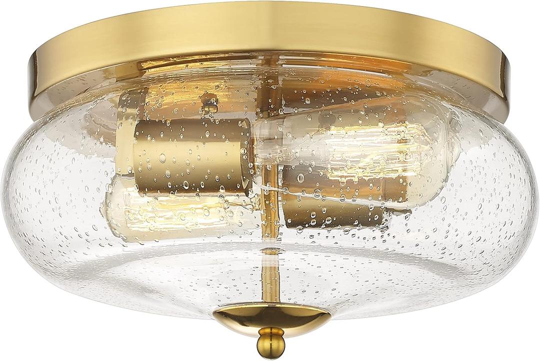 Darkaway Ceiling Light Fixtures Flush Mount, Indoor Outdoor Ceiling Light with Seeded Glass Shade for Hallway, Kitchen, Bedroom, Porch, Gold