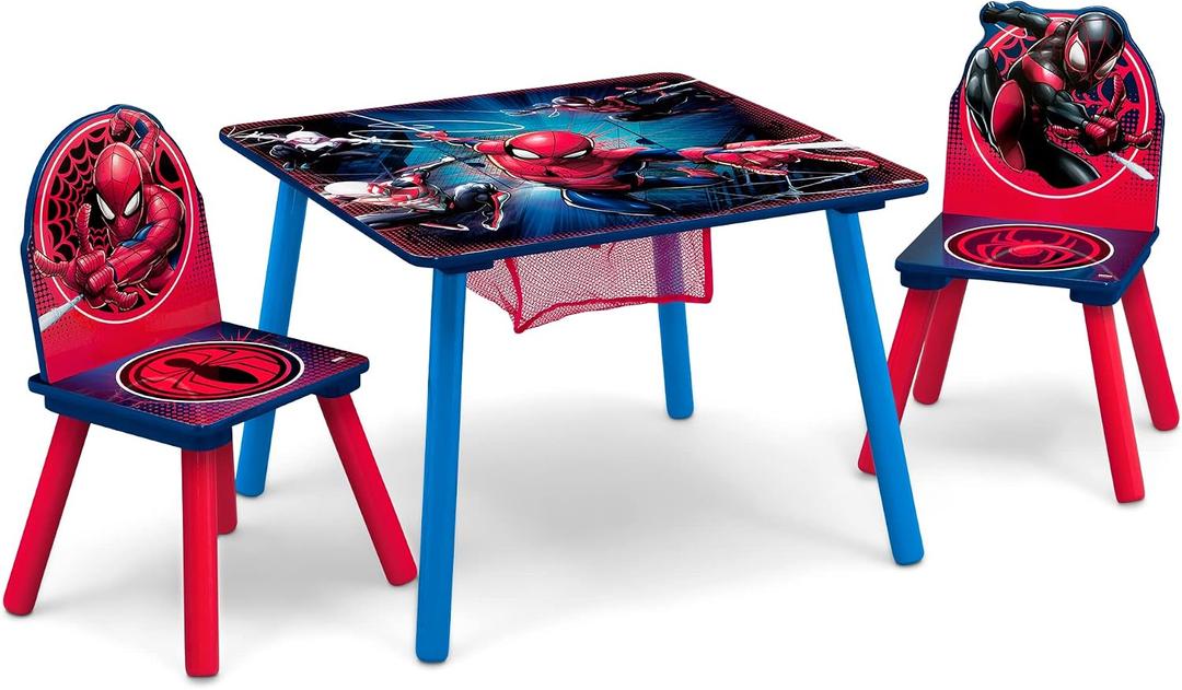 Delta Children Marvel Spider Man Kids Table Set with Storage (2 Chairs Included) Greenguard Gold Certified, Onesize, Blue/Red