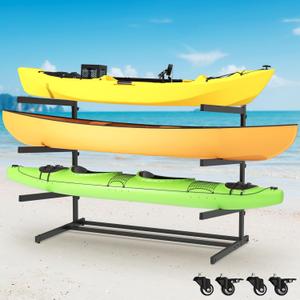 Fiaygro Kayak Storage Rack, Heavy Duty Adjustable Freestanding Kayak Stand with Wheels or Protection Pad for Kayaks, SUPs, Canoe and Paddleboard Kayak Rack for Indoor & Outdoor Use
