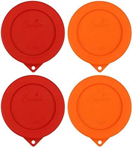 Sophico 1 Cup Round Silicone Storage Cover Lids Replacement for Anchor Hocking and Pyrex 7202-PC Glass Bowls (Container not Included) (Orange - Red)