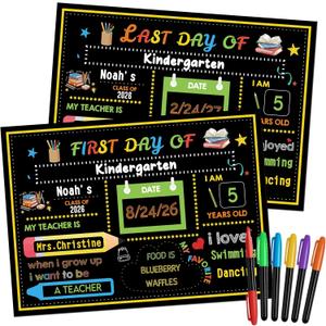 First and Last Day of School Board Double Sided 11.8 x 8.6 Inch Chalkboard Sign with 6 Liquid Chalk Markers Reusable Photo Booth Prop for Pre-K Kindergarten Primary Student Boys Girls (Wide Style)