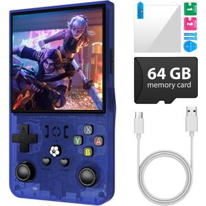 R36MAX Retro Gaming Console with 4000mAh Battery, Blue