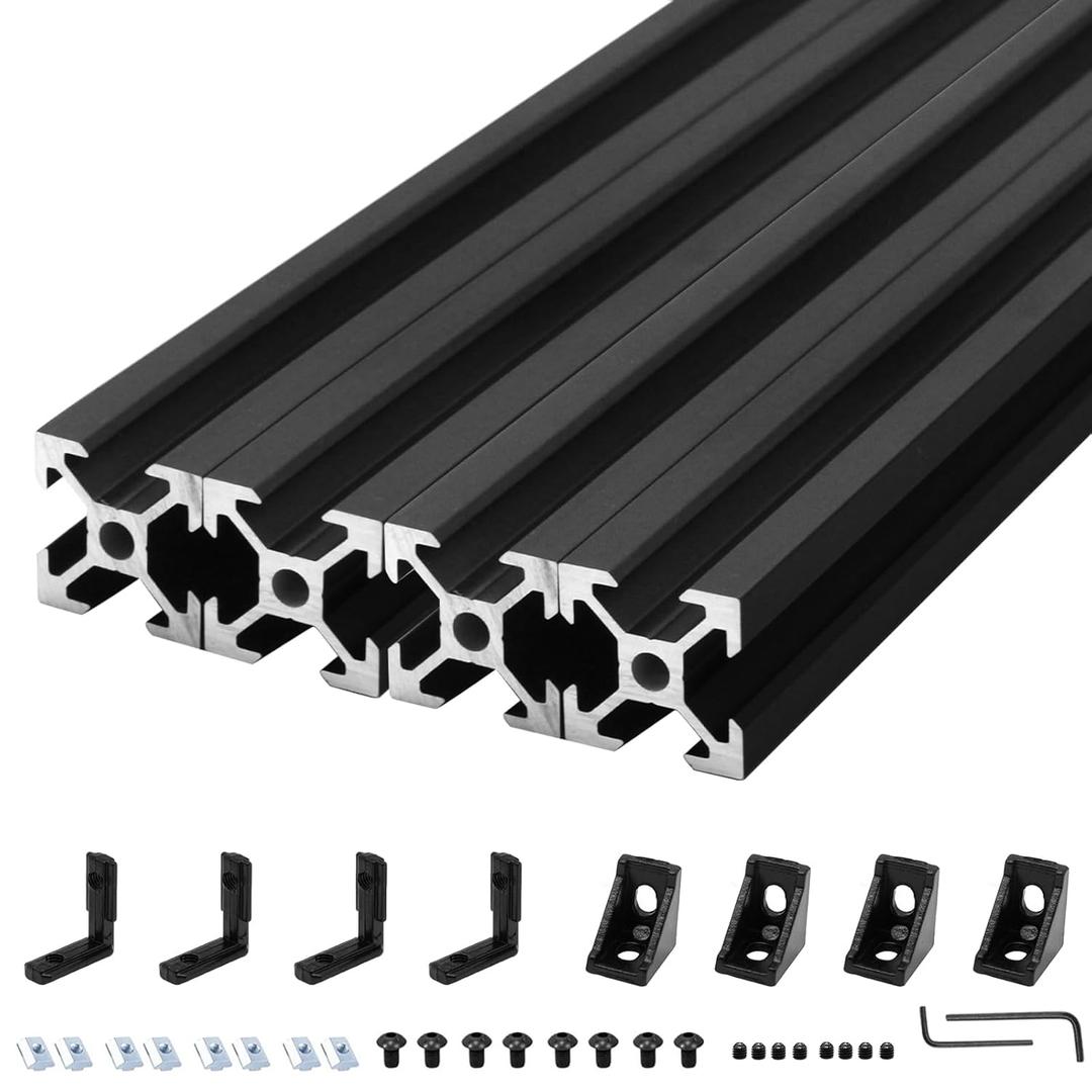 4Pack 2020 Aluminum Extrusion V-Slot 500mm Black Extruded Aluminum Profile 20x20 V-Slotted Framing European Standard Anodized Linear Rail for 3D Printer Accessories Parts