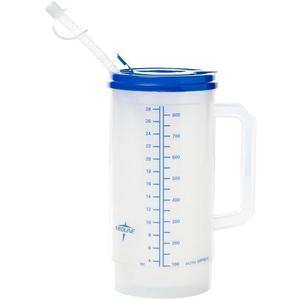 Medline Graduated Insulated Carafes, Clear, 28 Oz (32 Ounces, Clear with/Blue Lid)