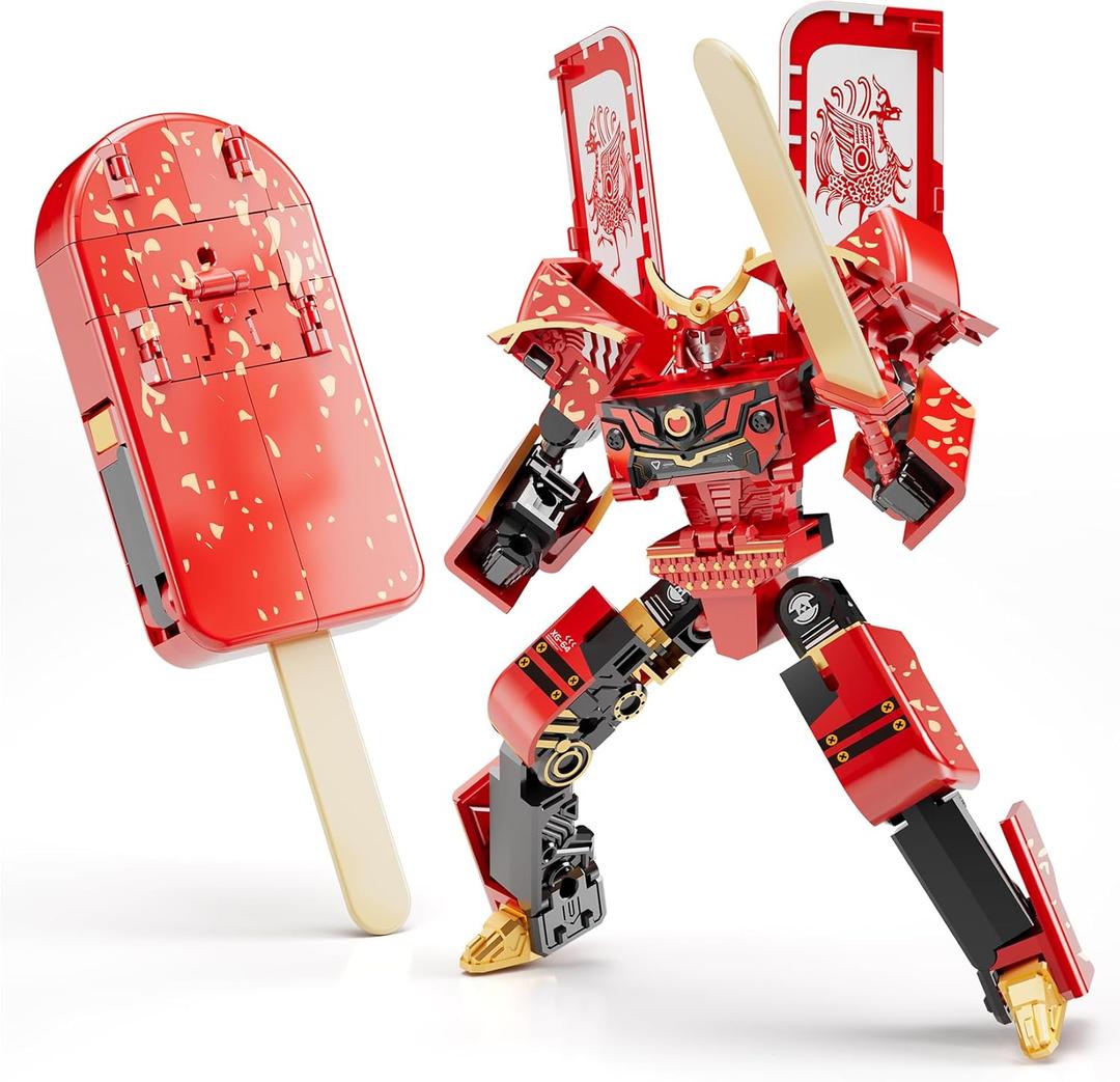 BOZOBO Ice Cream Transforming Toy, 2 in 1 Popsicle Transform into Robot Action Figure, DIY Transformation Figure Toys for Kids & Adults Action Figures for Boys Party Favors Gift (Red)