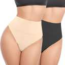 2 PACK Thong Shapewear Tummy Control, Shaping Seamless Underwear for Women, Body Shaper Tummy Control Panties Girdle (Small, Black Nude)