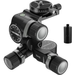 NEEWER 3 Way Geared Tripod Head with 360 Panoramic Arca QR Plate, Millimeter Micro Adjustment, Aluminum Alloy 3 Axis Pan Tilt Head with Quick Switch Large & Fine Dual Modes, Max Load 13.2lb/6kg, TH15