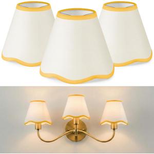 VIHOSE Set of 3 2.9" Top x 5.9" Bottom x 5.1" Height Lamp Shade with Petal Edge Set of 3 Chandelier Shades Fabric Scalloped Lampshade for Floor Wall Lamps Table Living Room Bedroom (Yellow Edge)