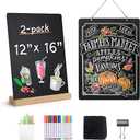 SELEAD Chalk Board Sign Board - 2 Pack 12x16 Inch Decorative Chalkboard with Wooden Stand + Hanging Rope, Table & Wall Decor, Double-Sided Message Menu Food Board for Business, Wedding