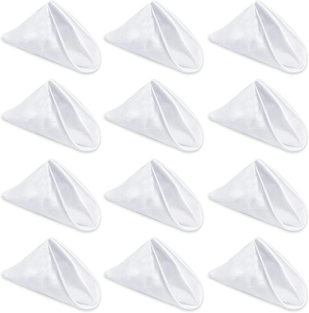 White Cloth Napkin Set of 12,Satin Dinner Napkins Cloth Washable,Reusable Napkin for Everyday Use Dining Table,Restaurant,Wedding,Thanksgiving and Christmas 20" x 20" White