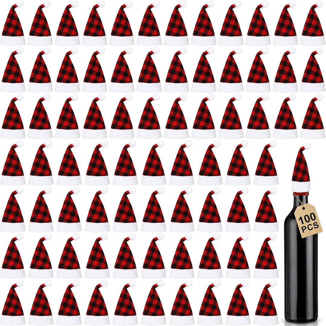 Nuenen 100 Pcs Mini Santa Hats 2.4x4.7 Inch Christmas Mini Elf Hats for Crafts Gifts Wine Bottle Xmas Party Table Decorations