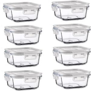 16oz Square Glass Food Storage Containers With Lids, 2 Cup Square Glass Food Containers With Lids, BPA free Small Meal Prep Bowls for leftovers, Dishwasher, Freezer Safe (8Pack)
