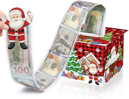 Christmas Money Box for Cash Gift Pull Surprise Christmas Money Holders Cash Gift Boxes Fun DIY Xmas Cash Holders Uniqu Money Ideas for Family Friends Kids Adults Men Women (Red and Black Plaid)
